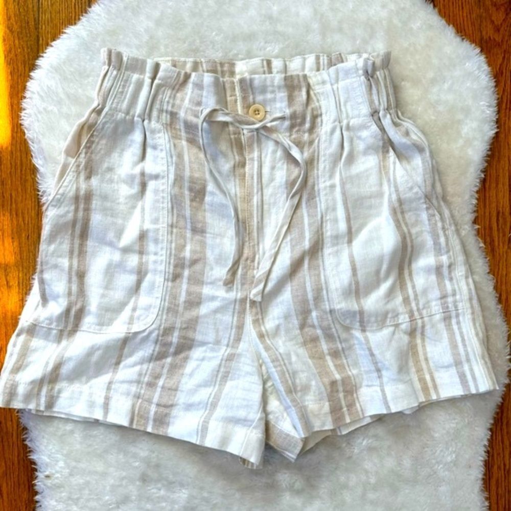 Madewell Linen Blend High Rise Pull On Paperbag Striped Shorts Sz XXS